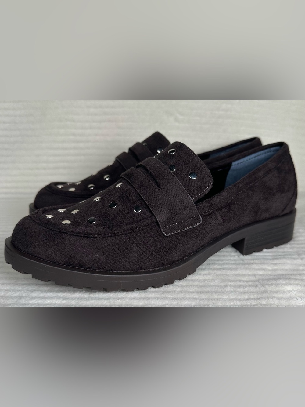Rebecca Minkoff Diana Dark Brown Suede Studded Closed Toe Loafers NWT Size 6.5